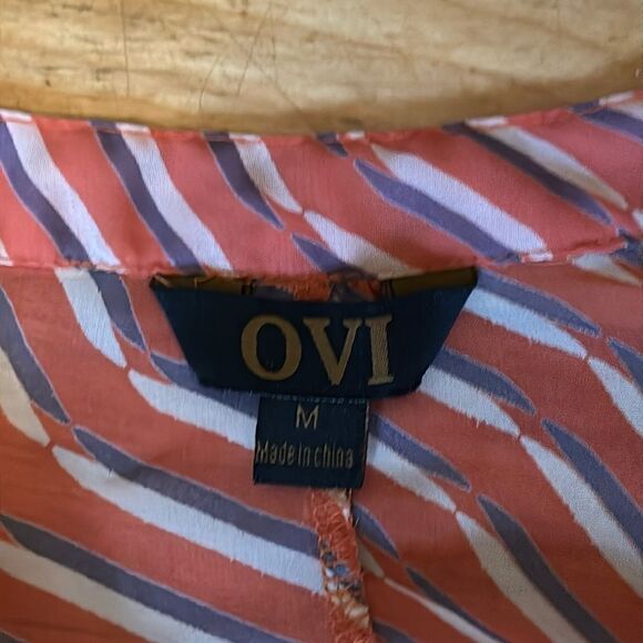 Ovi Women’s orange stripe Sheer Elastic Hem Cover Up Swim wear Blouse Size m - Picture 5 of 6